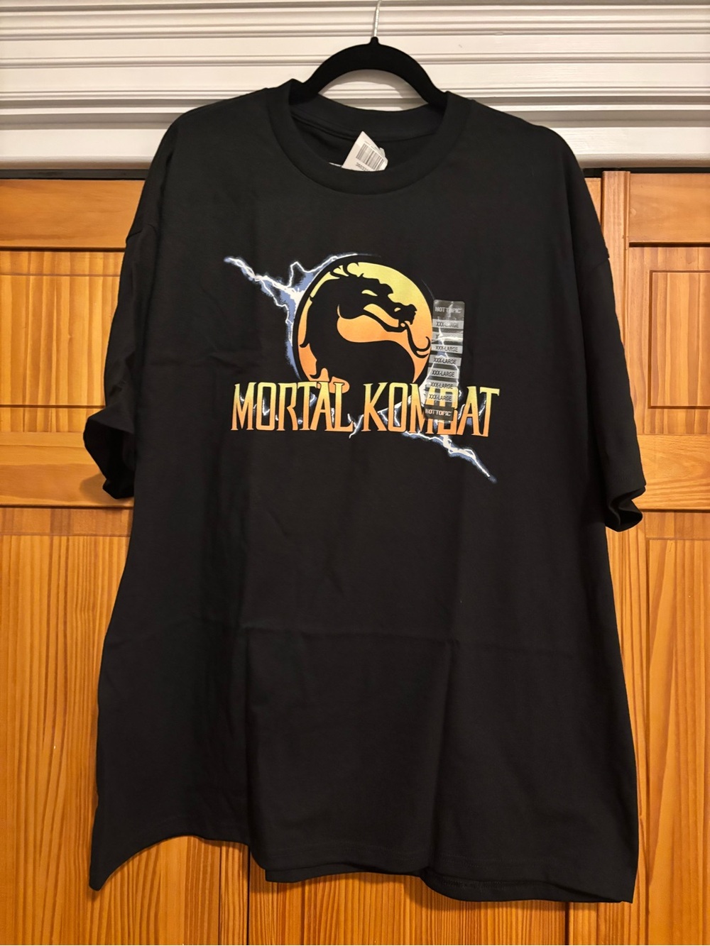 Hot Topic Black Mortal Kombat Dragon Logo Tee with Yellow and Orange Print